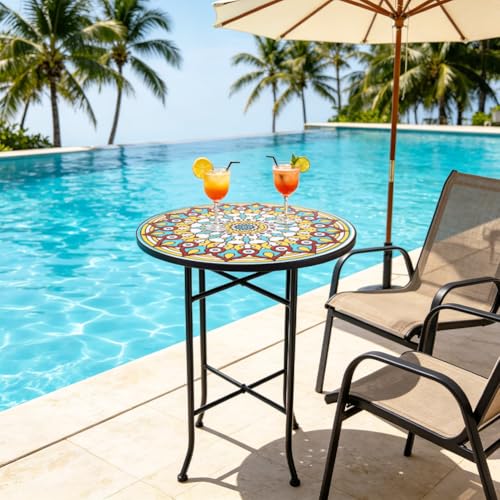 ROARLITEE Mosaic Outdoor Side Table Small Round Patio Table Plant Stand by ROARLITEE - Used condition - Image 8