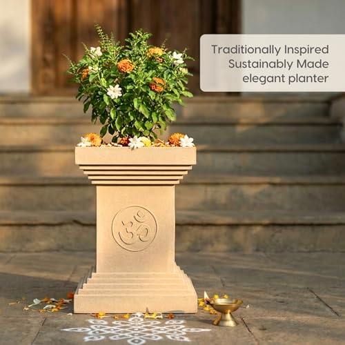 Image of Eha Earth-Friendly Tulsi Pots for Home Big Size | 20 inch, Pack of 1 | Heavy Duty Tulasi Pot Made with Rice Husk & Bamboo Biocomposite | UV Protected Plant Pots | Tulasi Kota Set | Sand Dune