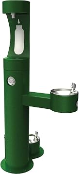 Elkay Tri-Level Outdoor Pedestal Tubular W/Pet Fountain, Upper Water Refilling Station