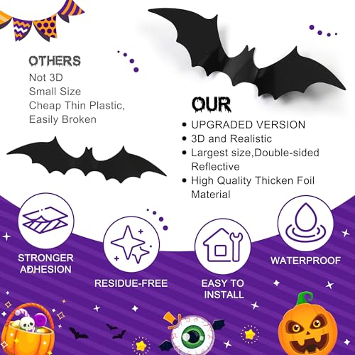 96Pcs Bats Halloween Decoration Sticker, Black Orange Purple Bat Wall Decor — view 4
