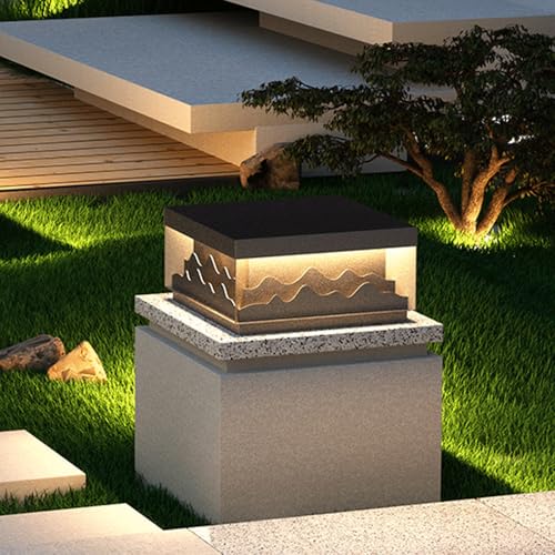 HZWJIA Outdoor Stainless Steel Bollard Lamp Modern Hardwired Square Gate Post Garden Bollard Lamp Gray Ip65 Rated Waterproof Pillar Lamp Suitable For Villa Courtyard Park Fence Bollard Lamp Diameter 1