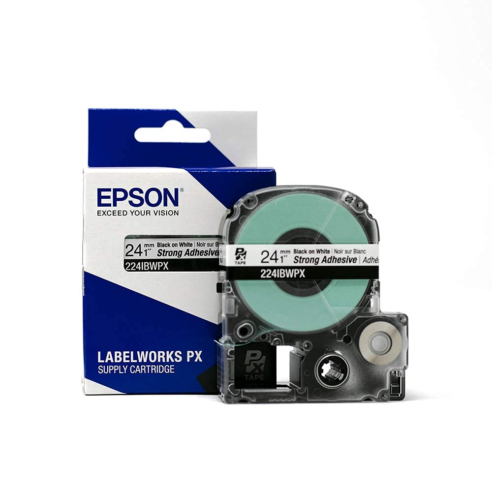 Epson LABELWORKS 224IBWPX Genuine PET (Polyester) Tape Cartridge - Black on White Strong Adhesive Industrial Label Maker Tape - 1" (24MM) Wide, 30 ft