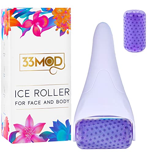 Ice Roller for Face and Eyes (2 premium roller heads included)- Face Ice Roller Massager to Reduce Puffiness around eyes and face, Migraine Pain, Wrinkles. Women's Gift idea. (Purple)