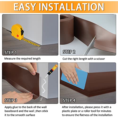 Vinyl Wall Base 4" Vinyl Baseboard Molding Flexible Vinyl Floor Base With 1" Crease Rubber Base Molding For Wall Easy To Install Use To Cover Wall Crevice (5" Wide X 19.7' Long, Brown) #TOP5