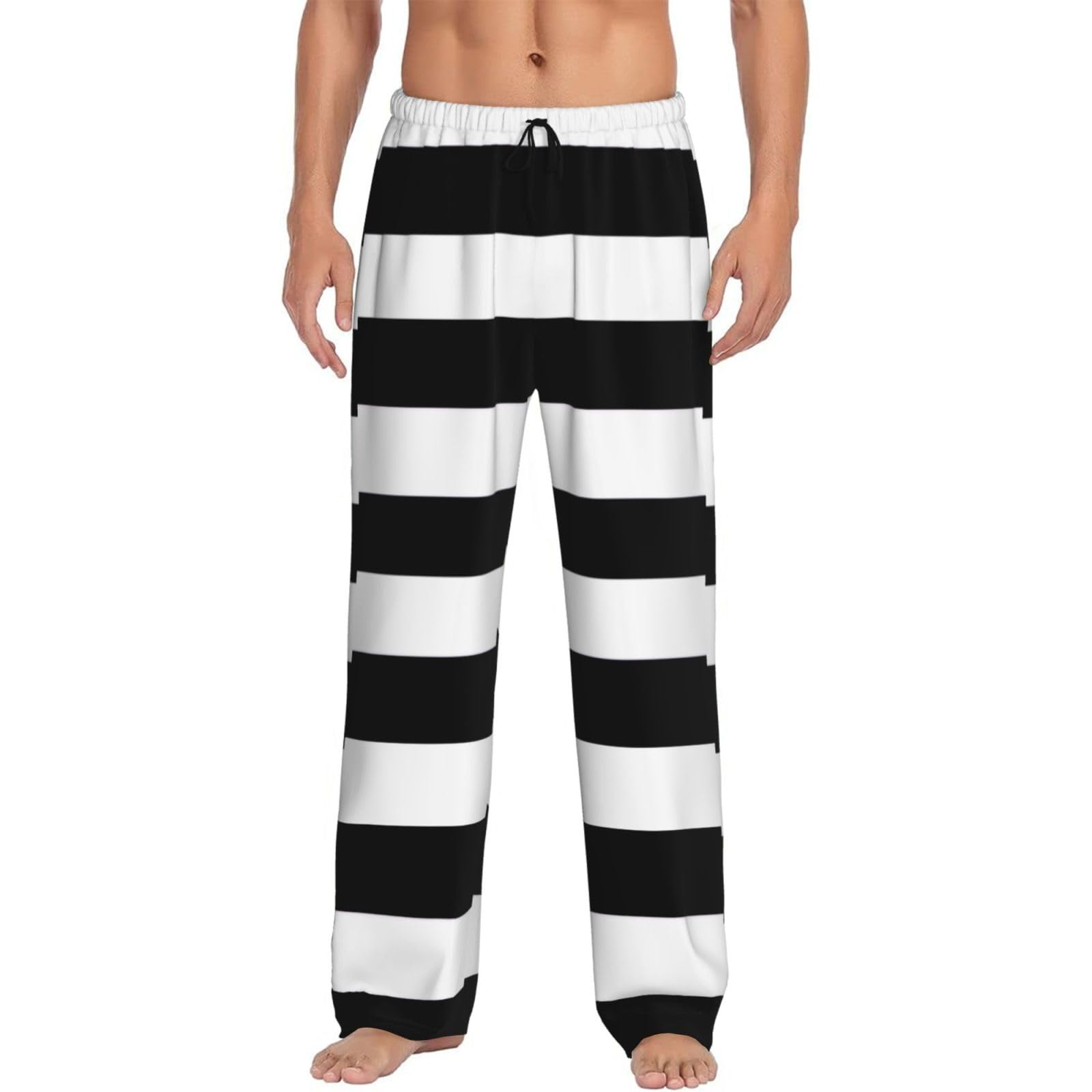 FSCEV Stripes Black White Men'S Pajama Pants Essentials Loungewear Relaxed Nighttime Sleep Lazy Weekend