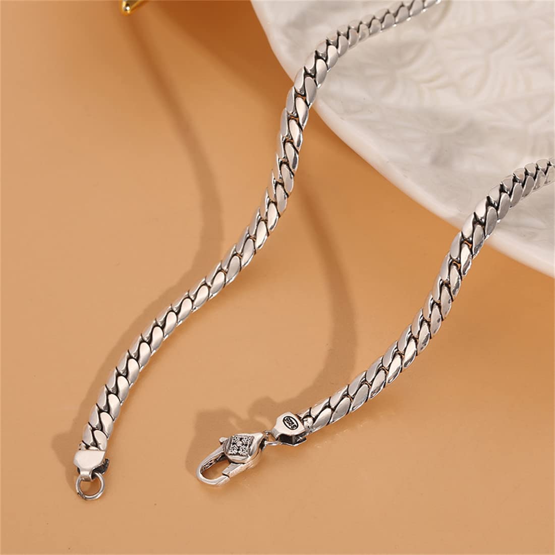 MęSki KubańSki łAńCuszek Srebrny Naszyjnik Gotycki S925 Srebrny KubańSki Naszyjnik BiżUteria Hip-Hopowa,Silver 5mm,50cm