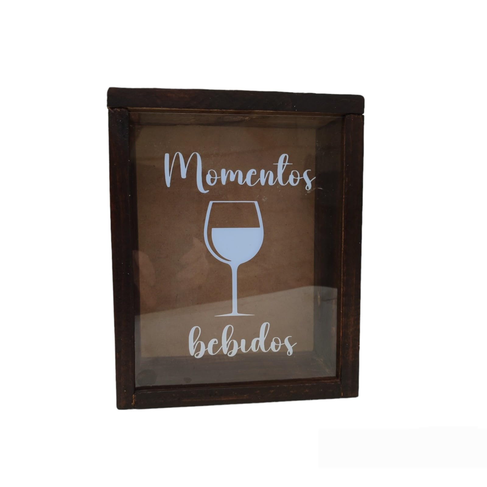 Caja Almacenamiento Corchos Vino Madera Nogal Regalo Original | Recuerdo y decoración. Para amantes del vino.Texto 1
