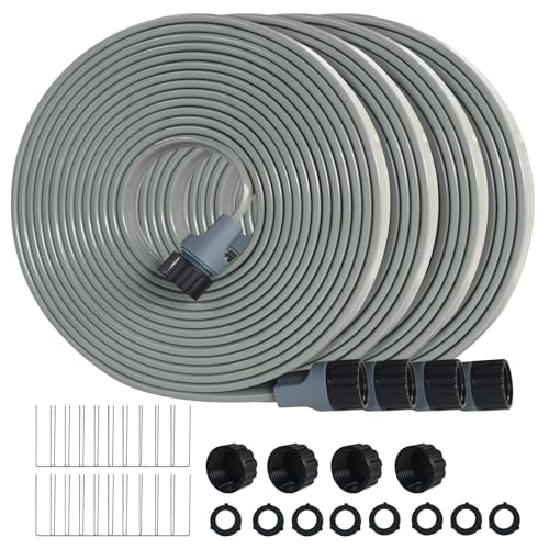 Hopegiver Sprinkler Soaker Hose 50ft 4-Pack Yard, Sprinkler Hose 200 ft for Lawn Water Saving with Stakes, Drip Irrigation Hoses Garden Watering System(Grey,50ft 4-Pack)
