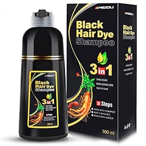 Black Hair Dye Shampoo, 3 in 1 Hair Color Shampoo for Women Men Gray Coverage, Herbal Ingredients Black Hair Dye 500ml (Black)