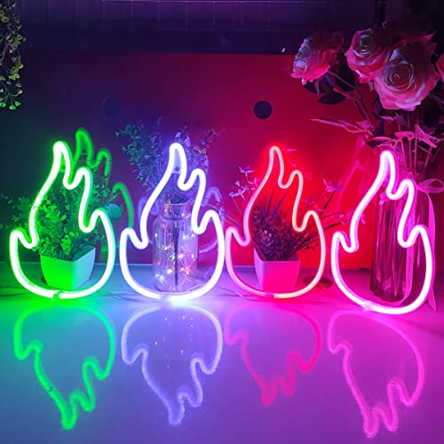 Image of JYWJ Flame Neon Sign,USB or 3-AA Battery Powered Neon Light,LED Table Decoration,Bedroom Wall Decoration,Birthday Gift,Wedding Supplies Business Gift(Blue)