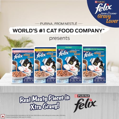 Image of Purina Felix Salmon Gravy Lover, Wet Adult Cat Food, Pack of 12 (12x70g) | With Salmon in Gravy, Tasty Meaty Chunks, 100% Complete & Balanced Nutrition, Vitamins D & E, Omega 6, Essential Minerals