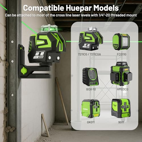 Image of Huepar Fine-tuning Bracket for Line and Point Laser Levels, 1 /4 inch-20 Male Thread L-Shape Magnetic Pivoting Base with 1 /4 inch-20 and 5 /8 inch-11 Female Threaded Mounts on Bottom for Wall & Ceiling Mount - PV12