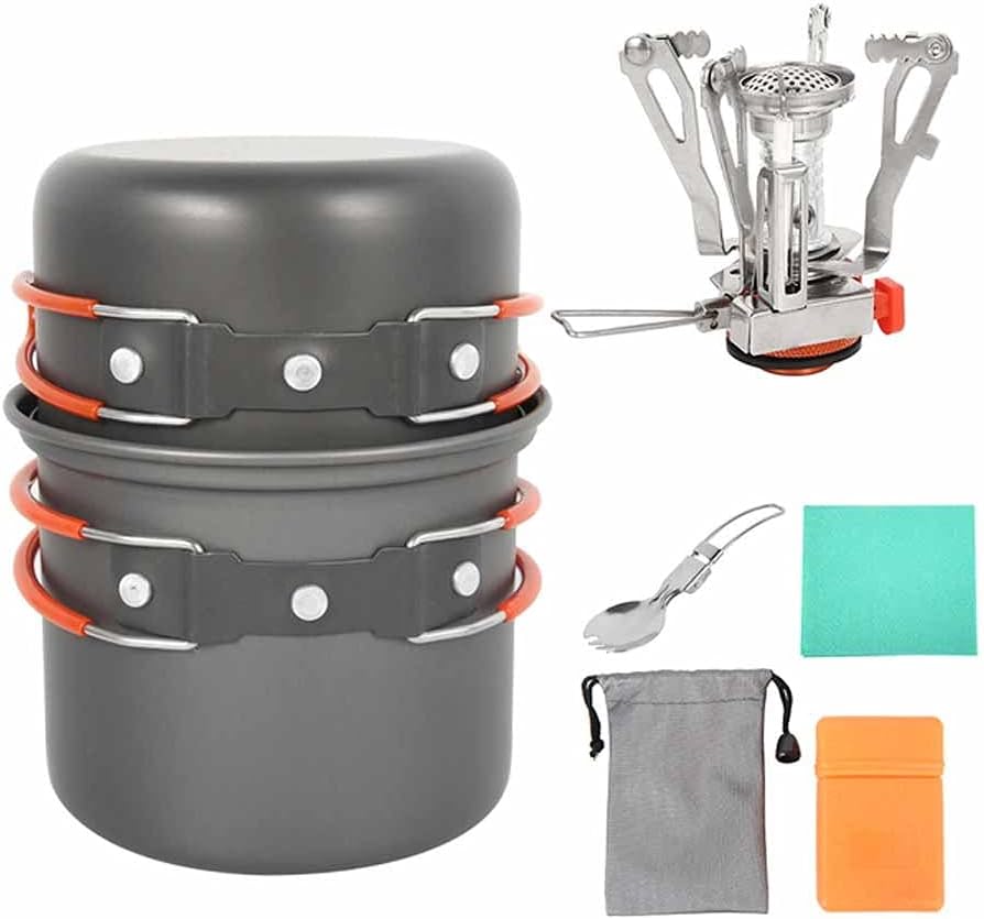 Outdoor Camping Cookware Set Utensils Tableware Cooking Stove Kit Travel Hiking Picnic Camping Tools for 1-2 Person