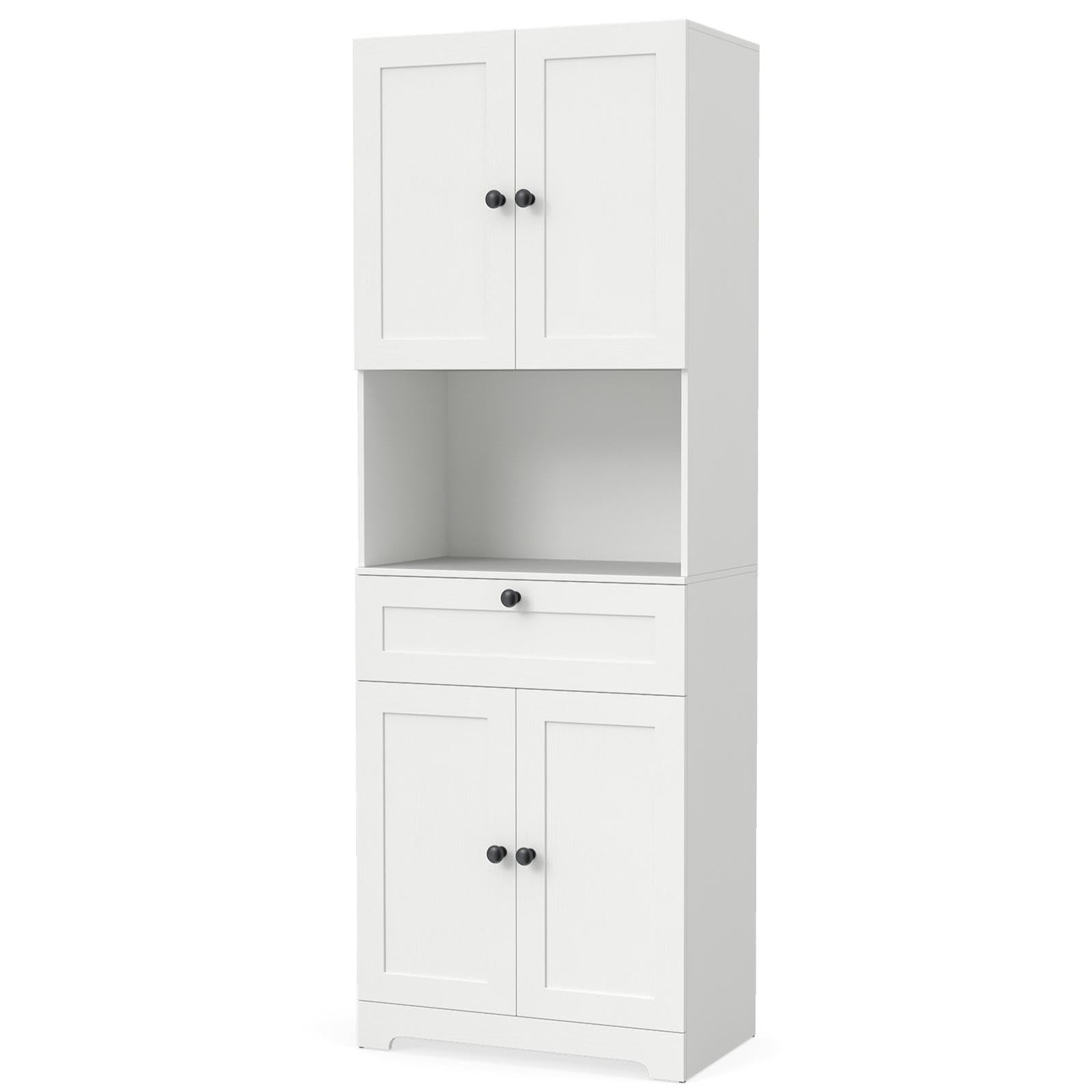 TANGZON Tall Kitchen Cupboard, 4-Door Pantry Cabinet with Adjustable Shelf, Drawer, Countertop & Anti-tipping Kits, Freestanding Sideboard Kitchen Storage Unit for Dining Living Room (White)