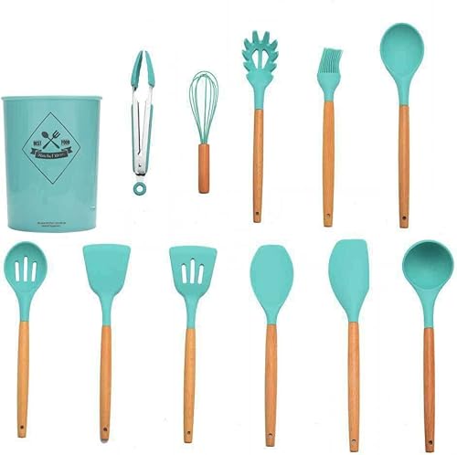 Miniatura 5 de Rachel Broz Juego de 12 utensilios de cocina de silicona con mango de madera - sin BPA blanco