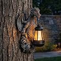 Tiinasol 10" Dragon Solar Lantern Outdoor Garden Statue - Resin Tree Hugger Decor Figurine, Fantasy Yard Art with Solar Light for Patio Lawn Porch, Unique Medieval Whimsical Gift for Dragon Lovers