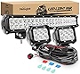Nilight - ZH001 20Inch 126W Spot Flood Combo Led Off Road Led Light Bar 2PCS 18w 4Inch Flood LED Pods With 16AWG Wiring Harness Kit-2 Lead, 2 Years Warranty