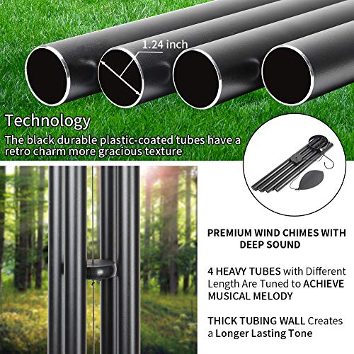 Epartswide Large Wind Chimes Outside Deep Tone,44" Memorial Wind Chimes Outdoor with 4 Heavy Tubes Soothing Melody Wind Chimes Large Sympathy Gift for Mom Patio Hanging Decor(Black) - Thumbnail 2