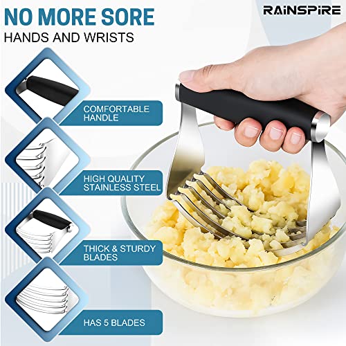 Rainspire XL Pastry Cutter For Baking, Heavy Duty Pastry Blender Stainless Steel, Thick Sharp Blades Dough Blender, Dough Cutter Butter Cutter Pastry for Easy Mixing, Dishwasher Safe, Black