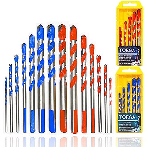 TOEGA 14Pcs Ultimate Punching Drill Bits Set, Multifunctional Drill Bits Triangula Drill Bit Masonry Drill Bit Set for TileConcrete,Brick Glass Plastic and Wood Multi-Material Drill Bit Cover