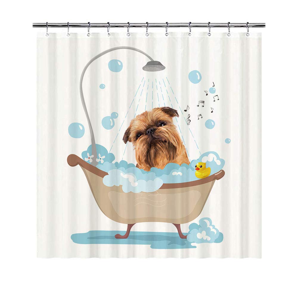 BAGEYOU Funny Dog Brussels Griffon in Bath Shower Curtains Cute Puppy Taking A Shower Waterproof Polyester Fabric Bathroom Curtain 72 x 72 Inch, with 12 Hooks