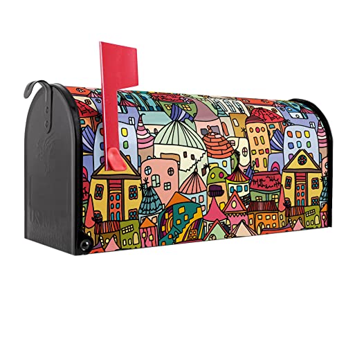 banjado Amerikanischer Briefkasten - US Mailbox/Letterbox mit Motiv Motiv Funky Town 51x22x17cm - Postkasten Stahl aus Amerika Briefkasten amerikanisch schwarz pulverbeschichtet