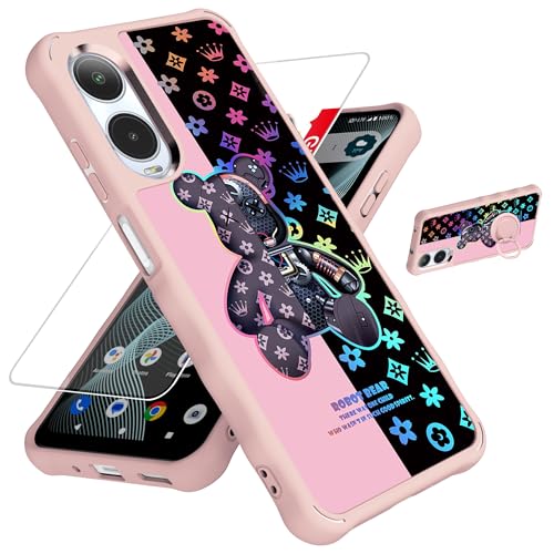 for Cricket Icon 6 Case Compatible for ATT AT&T Verge Phone Case SL219C SL219A Cover [with Tempered Glass Screen Protector][Hard PC + Soft Silicone][Ring Support] [Colorful Reflect Light] IMDF-JXX