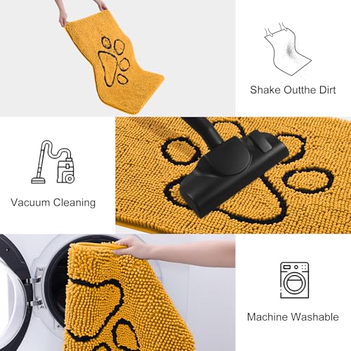 Image of Smiry Dog Door Mat for Muddy Paws, Absorbent Dirt Trapper Non Slip Quick Dry Washable Chenille Mat for Mud Dogs, Entry Rug for Indoor and Outdoor (48x30 Inches, Golden Yellow and Black)