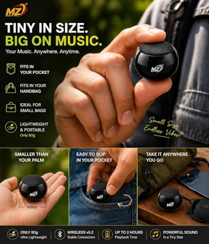 Image of Mini Bluetooth Speaker 3W Portable Wireless Speaker with Deep Bass, Bluetooth 5.2, Built-in Mic, Pocket Size Sound Box, 2 Hours Playtime, Ultra Compact (Black)