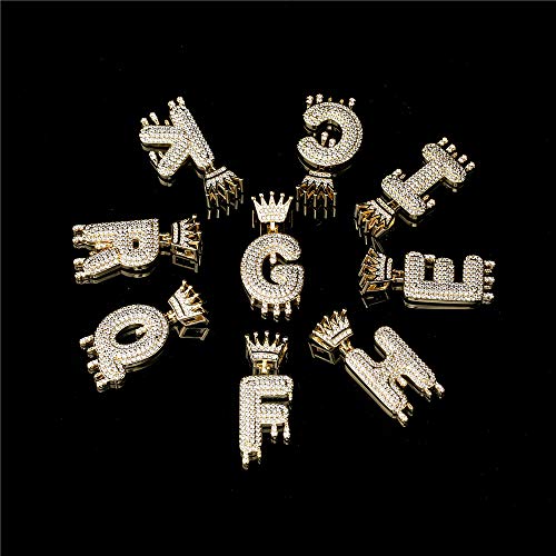 Cmoonry Gold Plated Hip Hop Initial Letter Pendant Necklace For Men Women Bling Bling Cz Crown King Necklace With 24“ Twist Chain (N) #TOP4