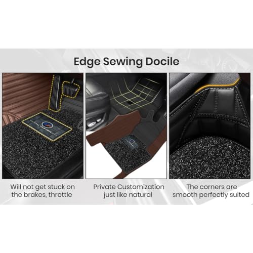 Image of Autofurnish Combination 9D Car Mat Full Set for KIA Seltos (Manual 2026 || Luxury Leather Dual-Stitch Full Set 9D Car Floor Mat || 100% Waterproof || Color : Black HY-Coffee