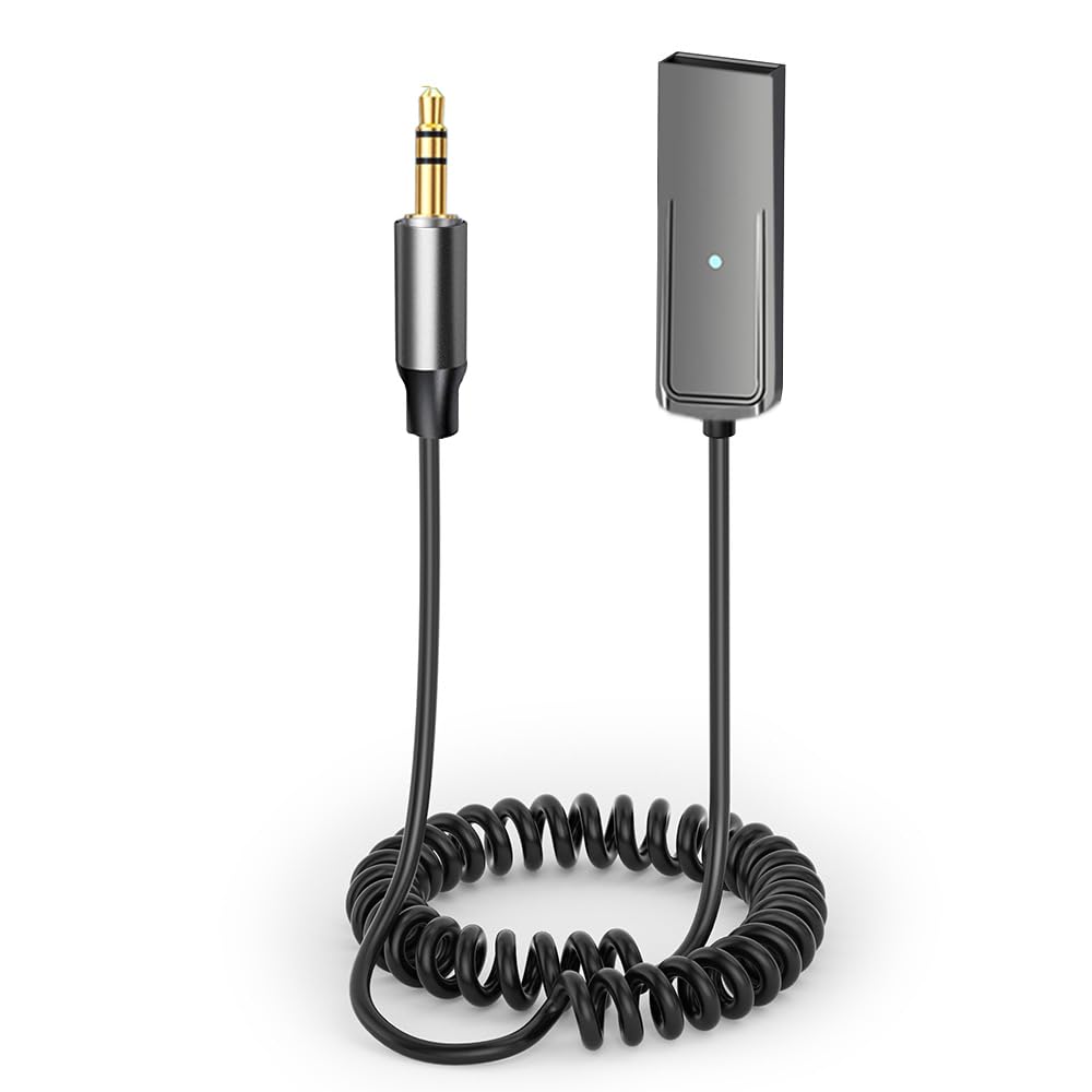 NEWNEWLIU Bluetooth Aux Adapter for Car，USB Aux Bluetooth 5.3 Adapter with 3.5mm Audio Jack kit with Built-in Microphone Aux Input for Hands-Free Calls Compatible with Car Speaker and Home Audio(T21)
