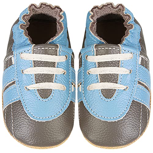 IceUnicorn Krabbelschuhe Baby Lauflernschuhe Jungen Mädchen Weicher Leder Babyhausschuhe Kleinkind Rutschfeste Lederschuhe Baby(Dunkelgrau Sneaker, 18-24 Monate)