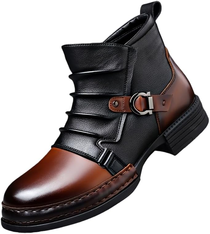 Men's British Retro Work Boots - Short Ankle Lace-Up with Zipper Closure, Round Toe & Chunky Sole for All-Season Casual Wear