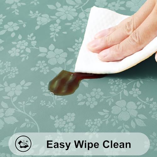 Image of Smiry Heavy Duty Vinyl Fitted Tablecloths for 8 Foot Rectangle Tables | Elastic Waterproof Fitted Tablecloths, Wipeable Washable Table Cover for Kitchen, Dining, Camping (Teal, 30 inch x 96 inch)