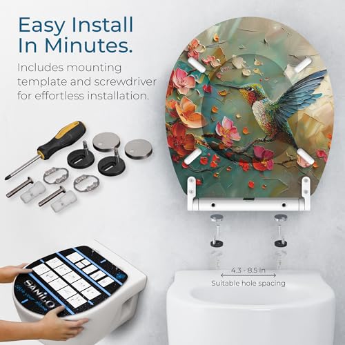 Image of Sanilo Wooden Toilet Seat with Quick Release & Soft Close [ROUND] - Decorative & Slow Close Molded Wood Seat - With One Click for Easy Installation & Cleaning - With Adjustable Fit (Petalo)