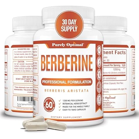 Purely Optimal Berberine HCL 1200mg - High Potency Supplement from Berberis Aristata, Natural Compound, 60 Easy-to-Swallow Veggie Capsules Cover