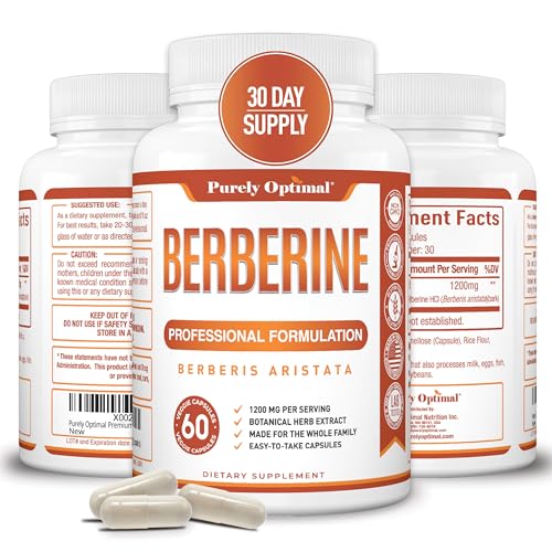 Purely Optimal Berberine HCL 1200mg - High Potency Supplement from Berberis Aristata, Natural Compound, 60 Easy-to-Swallow Veggie Capsules Purely Optimal Berberine HCL 1200mg - High Potency Supplement from Berberis Aristata, Natural Compound, 60 Easy-to-Swallow Veggie Capsules