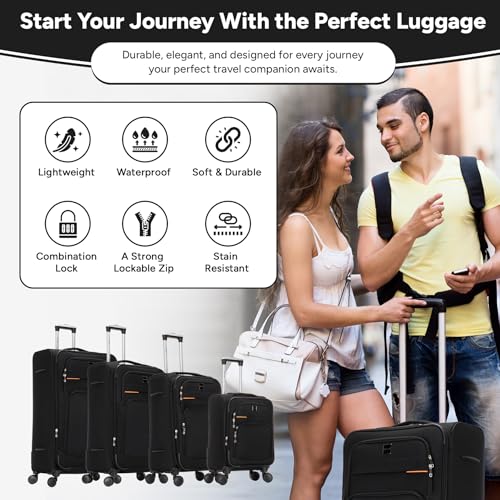 Skylark Cabin Carry Suitcase 20" Lightweight 4 Wheels Spinner 3-Digit Combination Lock Soft Shell Luggage Hand Luggage Flight Bag For Easyjet Ryanair Birtish Airways And All Other Airlines 55X35X21 - 3