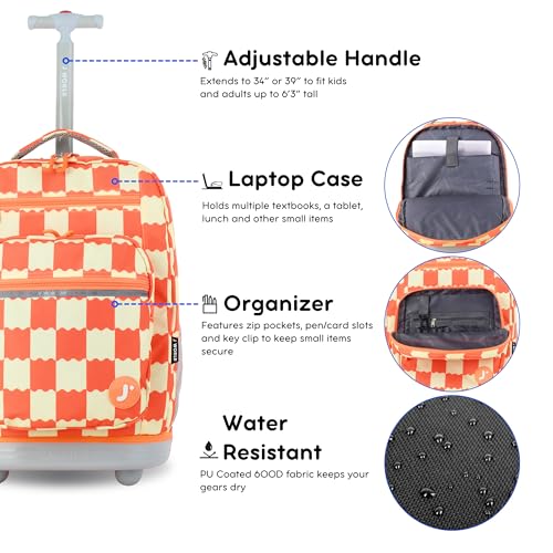 Image of J World Sundance Laptop Rolling Backpack for Girls Boys. Roller Bookbag with Wheels, 20 Inch, Wiggle Coral