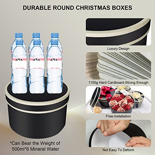 Aubiu Gift Boxes For Presents,4 Pack Gift Boxes With Lids-Luxury Black Gift Boxes Assorted Sizes Round Gift Box For Flowers Arrangement Gift Boxes For Bridesmaid Proposal, Birthday Gift Boxes,Fathers Day Gift Box #TOP2