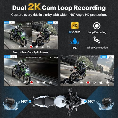 Image of WonVon Motorcycle CarPlay Screen with Android Auto - 6.25 inch Waterproof GPS Pantalla para Moto Apple CarPlay Navigation System for Motorcycle, Dual 2K Dash Cam Bluetooth Audio & TPMS with Magnetic Mount
