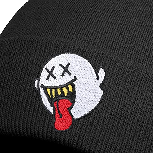 Halloween Novelty Winter Knit Beanie Hats For Men Women Ghost Funny Skull Cap Knit Slouchy Daily Beanie Cap Soft Headwear Black #TOP1