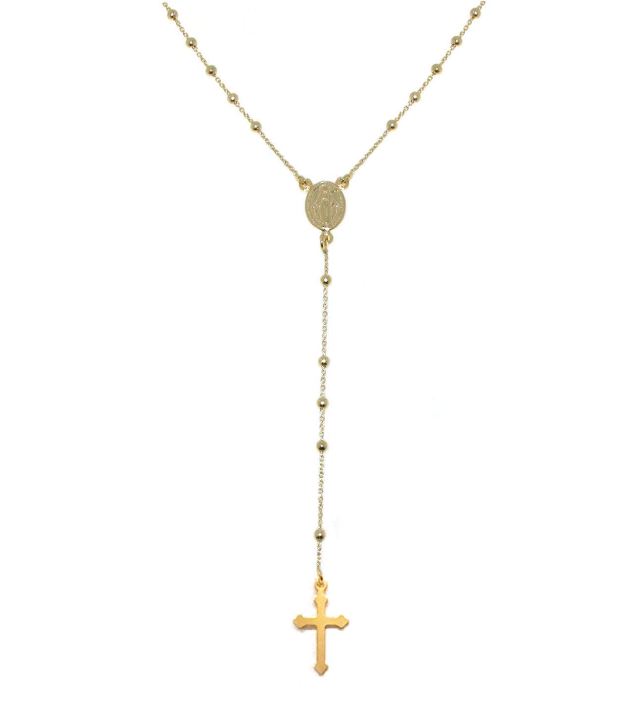 Linea Italia Gioielli - Collana a Rosario In Argento 925 Placcato Oro con Croce e Medaglietta Madonna - Made in Italy