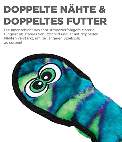 Outward Hound Kyjen 32067 Invincibles Plüschschlange ohne Füllung Strapazierfähige Hundespielzeuge Quietschspielzeug mit 3 Quietschelementen, Größe S