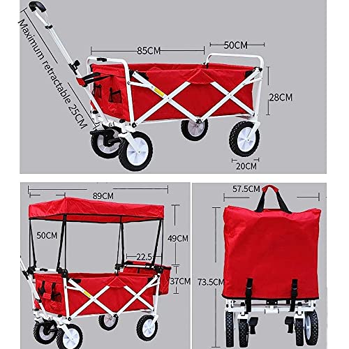 Trolleys, Klappbarer Gartentrolley, Schwerlastwagen, Multifunktions-Einkaufswagen für Outdoor-Camping, Angeln, Ziehwagen mit 4 Rädern, Statische Belastung 150 Kg/Khaki – Bild 3