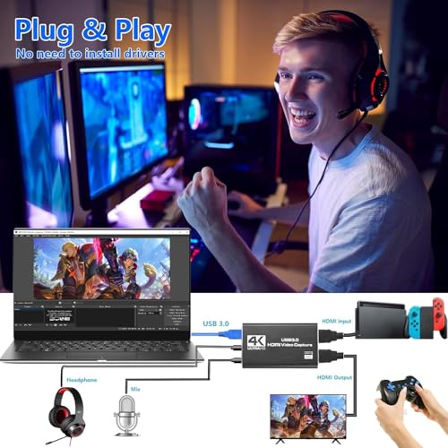 Image of ETZIN Video Capture Card, Game Capture Card 4K 1080P 60FPS, HDMI to USB 3.0 Capture Card for Streaming Work with PS4 /PC /OBS /CameraEPL-795HVC