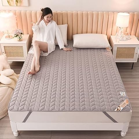 Gray,150 * 200cm(Queen),LDLCYCN Thin Mattress Protector Pad with Elastic Straps Japanese Floor Mattress Cover Foldable Futon Mattress Topper Protector Camping Mat for Student Dormitorie Cover
