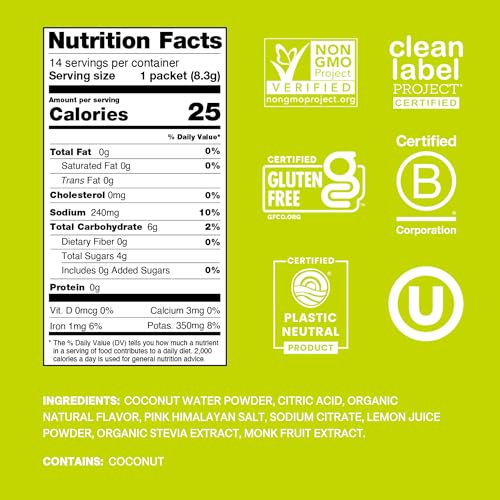 Image of Cure Hydration | Plant-Based Electrolyte Drink Mix | No Added Sugar | FSA-HSA | Dehydration Relief Powder Made with Coconut Water | Non-GMO | Vegan | Pouch of 14 Packets - Lime