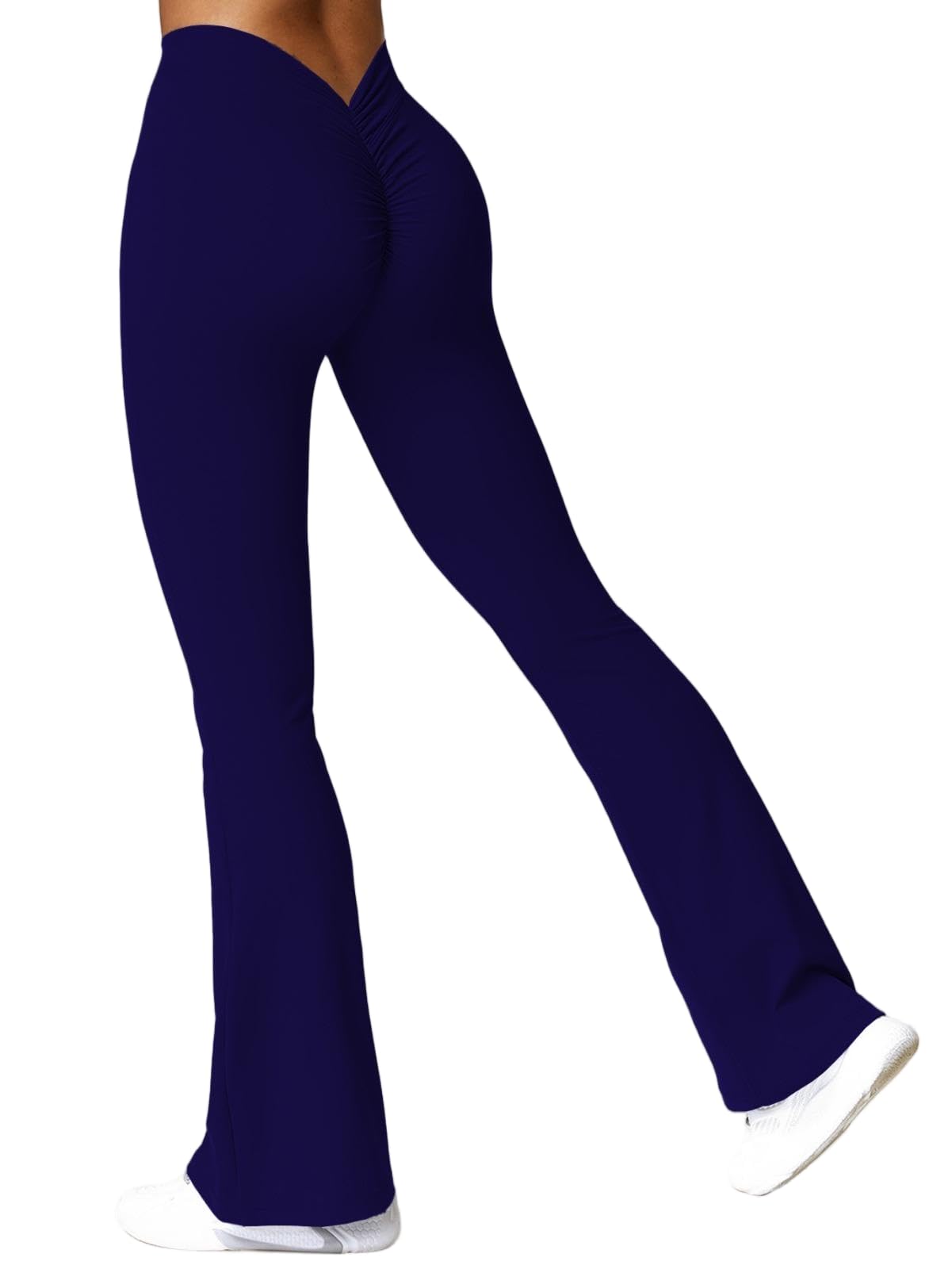 ANTTK Spodnie do jogi z dekoltem w serek dla kobiet z marszczonym wzorem podnoszącym pośladki, rozkloszowane legginsy z wysokim stanem, kontrola brzucha, spodnie treningowe slim fit, na siłownię